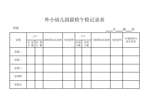 XX幼儿园晨检午检记录表