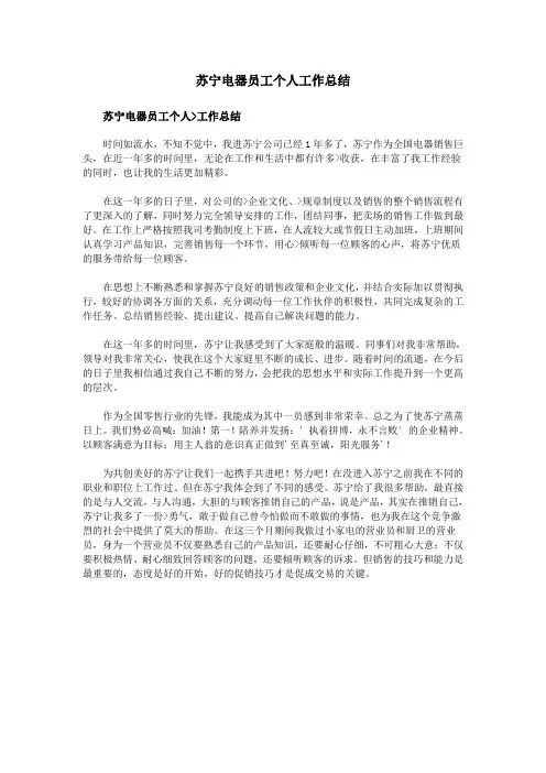 苏宁电器员工个人工作总结