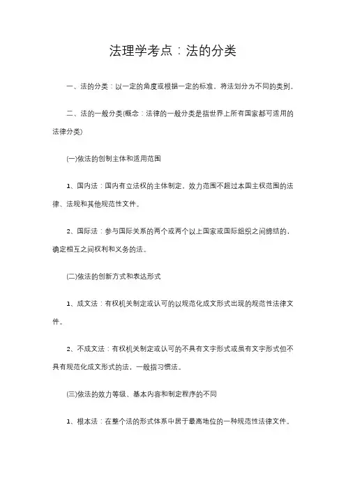 法理学考点：法的分类