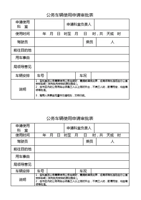 公务车辆使用申报审批表