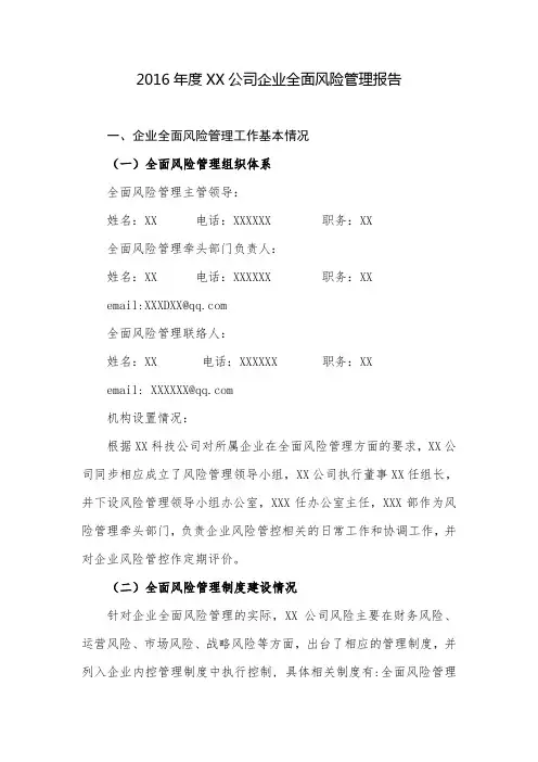 2016年度企业全面风险管理报告