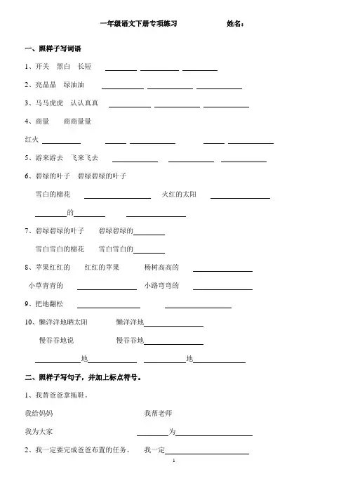 一年级语文下册专项练习(十)照样子写词语、句子