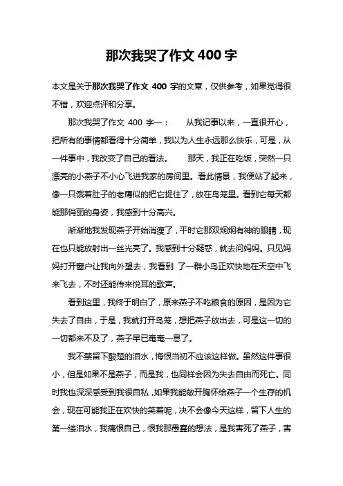 那次我哭了作文400字