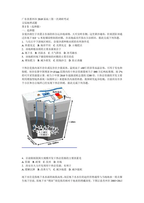 广东省惠州市2019届高三第一次调研考试(试题+解析)