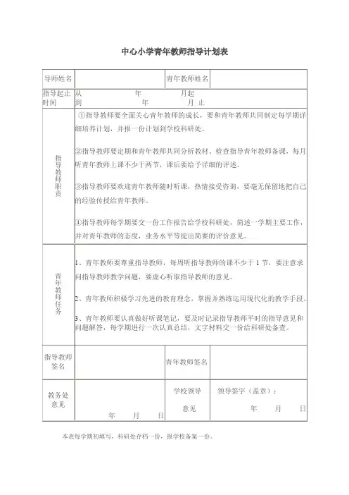 青年教师指导计划表