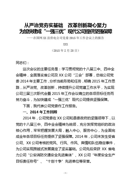 国网XX县供电公司2015年党委工作报告