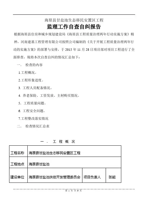 监理单位监理自查报告(样板)