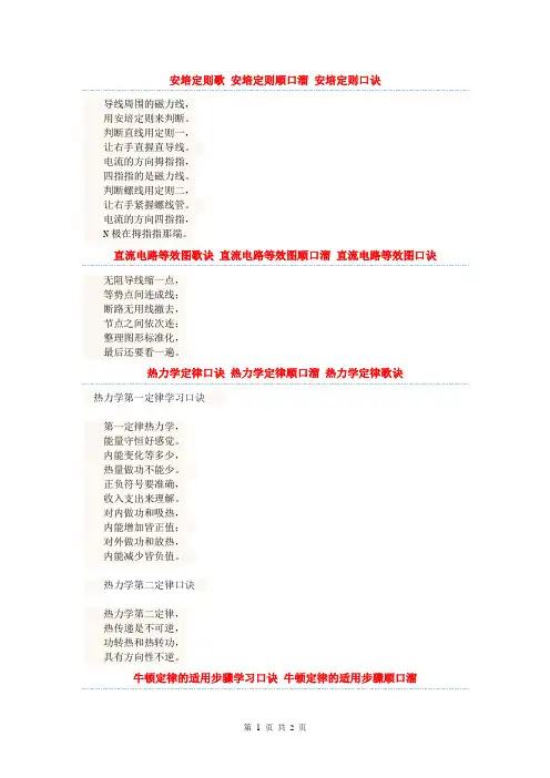 安培定则歌 安培定则顺口溜 安培定则口诀