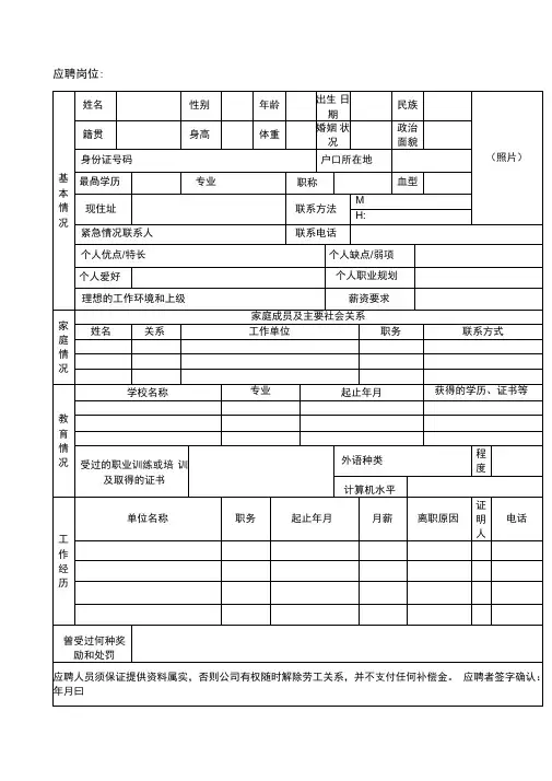 应聘人员登记表模板