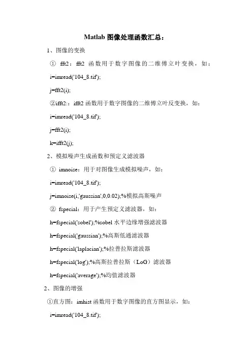 matlab图像处理函数大全