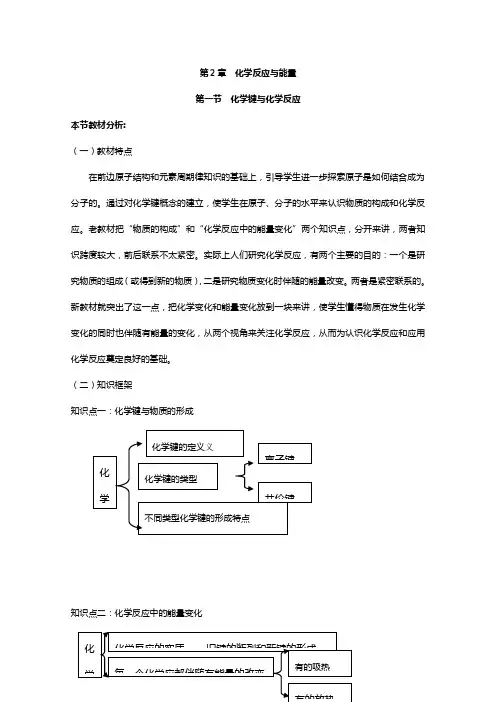 鲁科版高中化学必修二教案 化学反应与能量 第一节 化学键与化学反应 第一课时