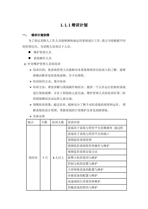 监控系统培训计划