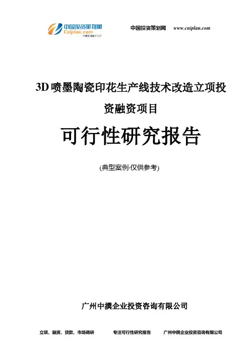 3D喷墨陶瓷印花生产线技术改造融资投资立项项目可行性研究报告(非常详细)