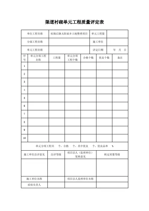 渠道衬砌单元工程质量评定表