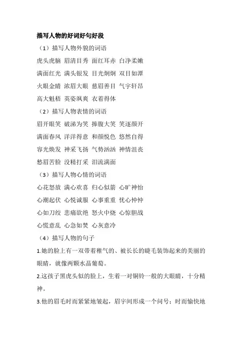 描写人物的好词好句好段