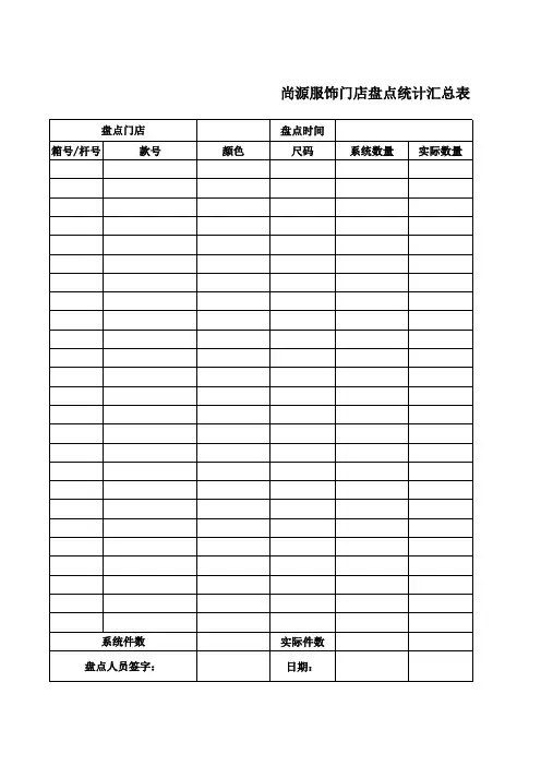 门店盘点统计汇总表