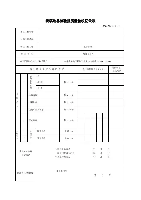 换填地基检验批质量验收记录表