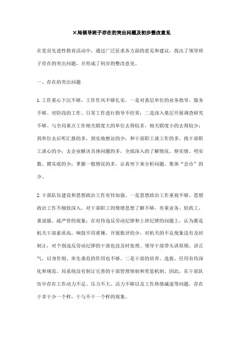 ×局领导班子存在的突出问题及初步整改意见