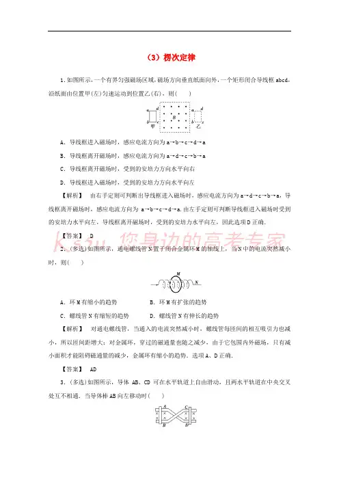 江苏省连云港市2019年高考物理 考点突破每日一练(3)楞次定律(含解析)