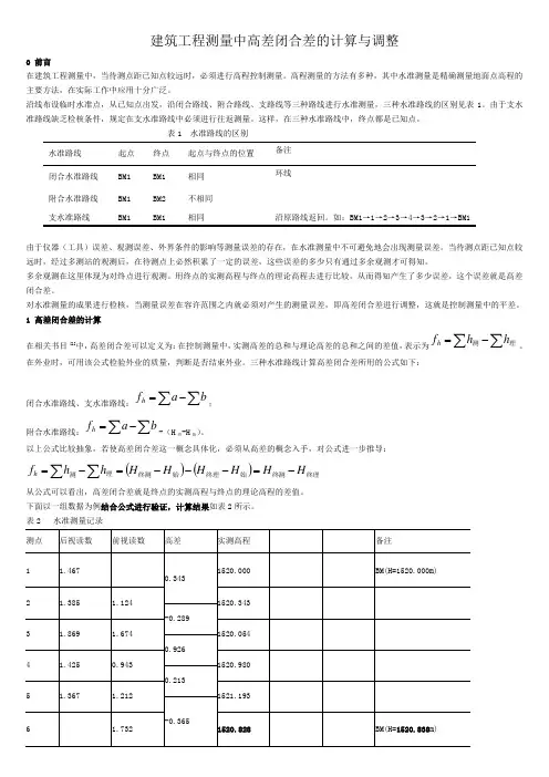 建筑工程测量中高差闭合差的计算与调整