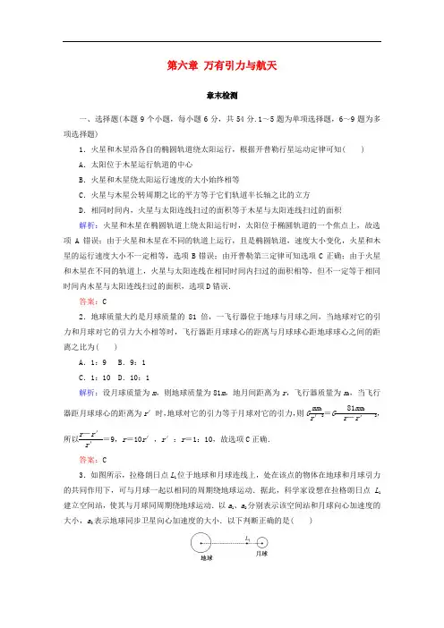 高中物理 第六章 万有引力与航天章末检测 新人教版必修2
