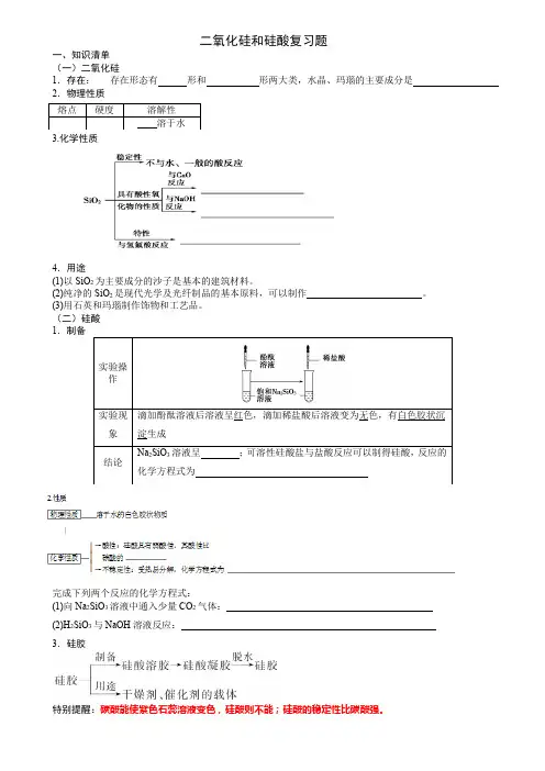 二氧化硅和硅酸复习题