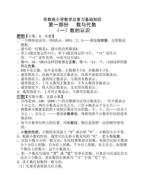 苏教版小学数学总复习基础知识
