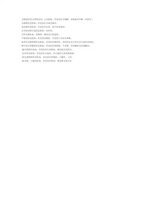 皮肤病常见分类和症状