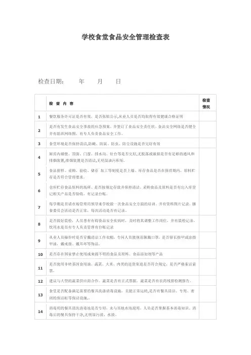 学校食堂食品安全管理检查表