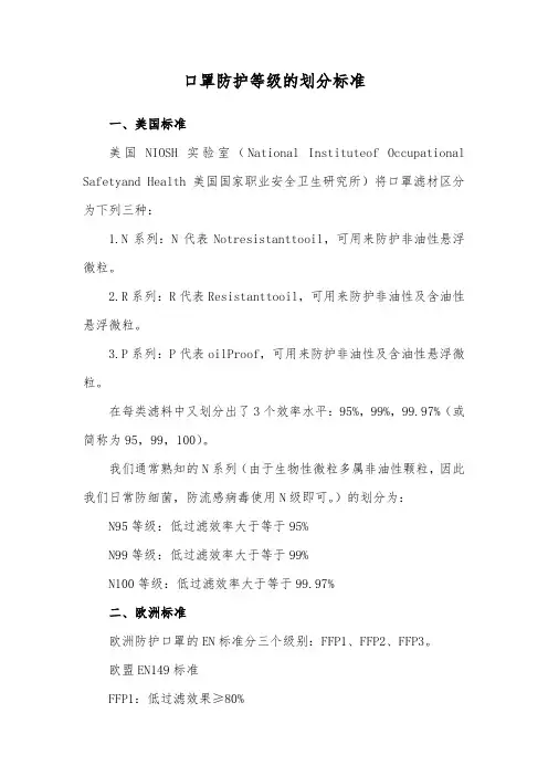 口罩防护等级的划分标准