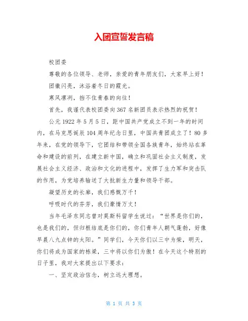 入团宣誓发言稿