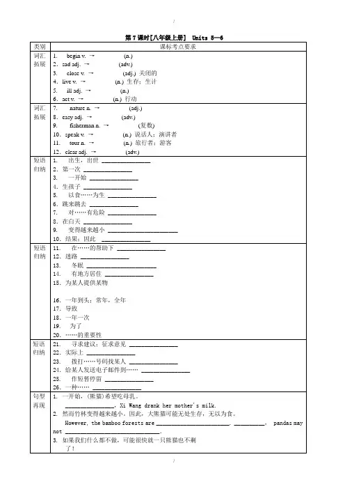 2019-2020学年译林版牛津初中英语总复习(第7课时)八年级上Units5-6(已纠错)