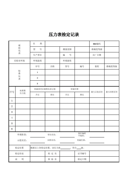 压力表检定记录