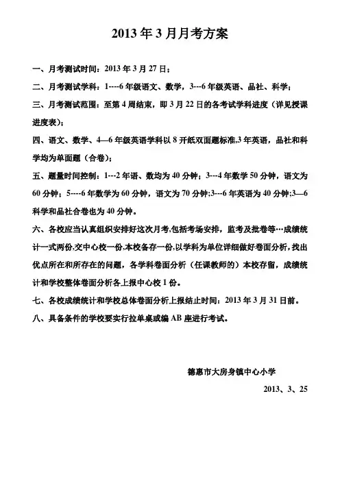 2013春3月月考方案
