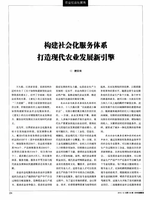 构建社会化服务体系打造现代农业发展新引擎