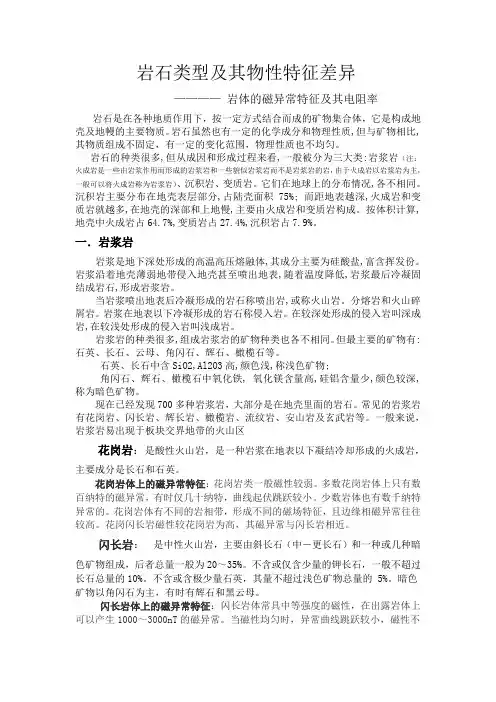 岩石类型及其物性特征差异