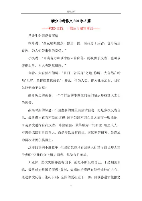 满分中考作文800字5篇