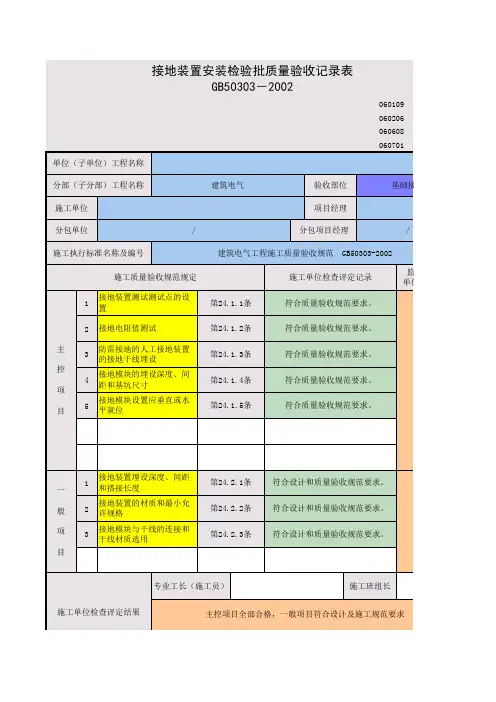 接地装置安装检验批质量验收记录表