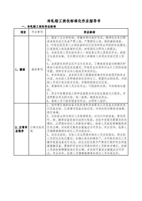 钳工岗位标准化作业指导书