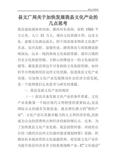 县文广局关于加快发展我县文化产业的几点思考