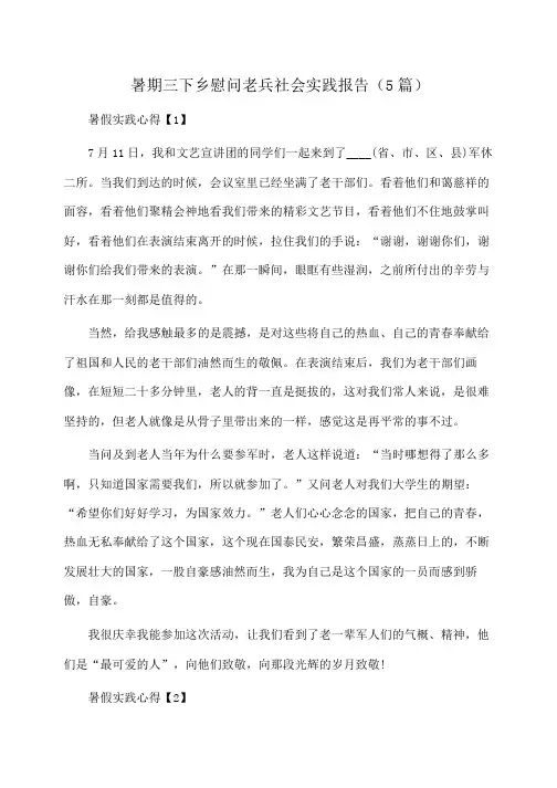 实践报告：暑期三下乡慰问老兵社会实践报告(5篇) 