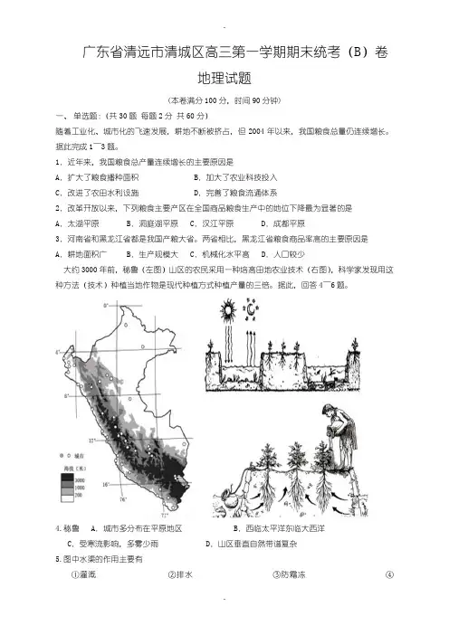 2019-2020学年度广东省清远市清城区最新高三上学期期末考试b卷地理试题(有参考答案)