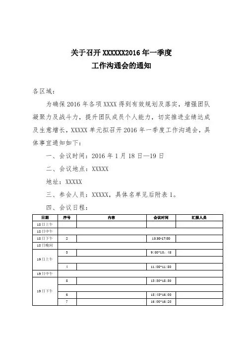 关于召开工作沟通会的通知