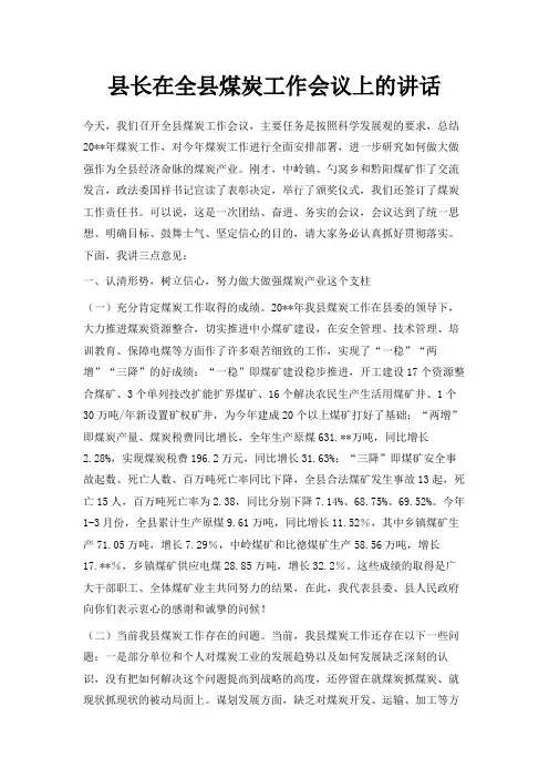 最新-县长在全县煤炭工作会议上的讲话 精品