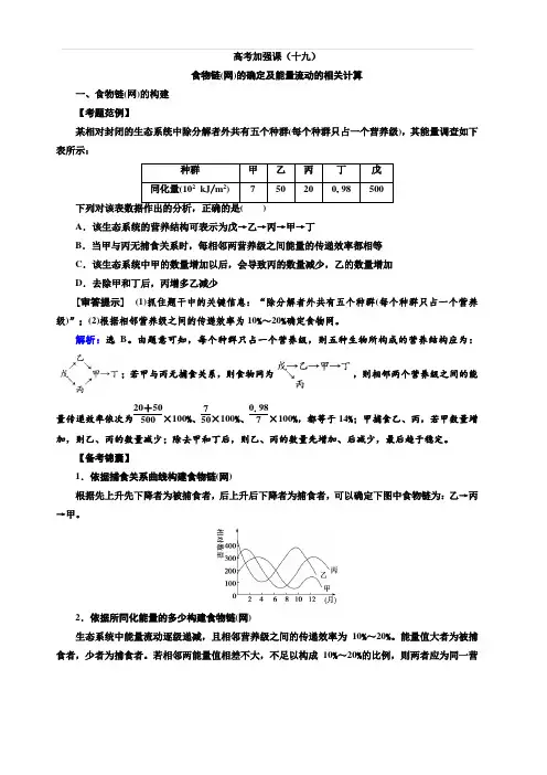 2020高考生物人教版一轮复习练习：高考加强课(十九) 食物链(网)的确定及能量流动的相关计算 含解析
