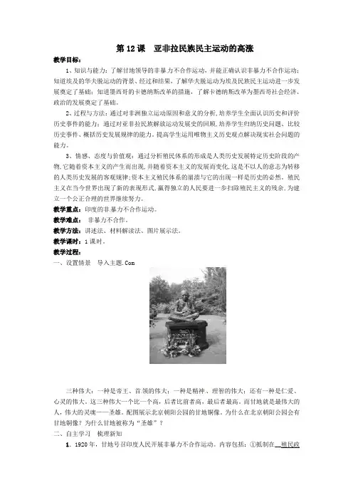 新人教版九年级历史下册《第一次世界大战和战后初期的世界 第12课 亚非拉民族民主运动的高涨》教案_14