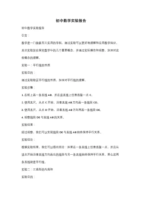 初中数学实验报告