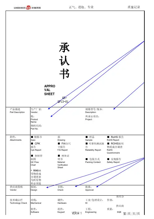 承认书(ODM 摸板)