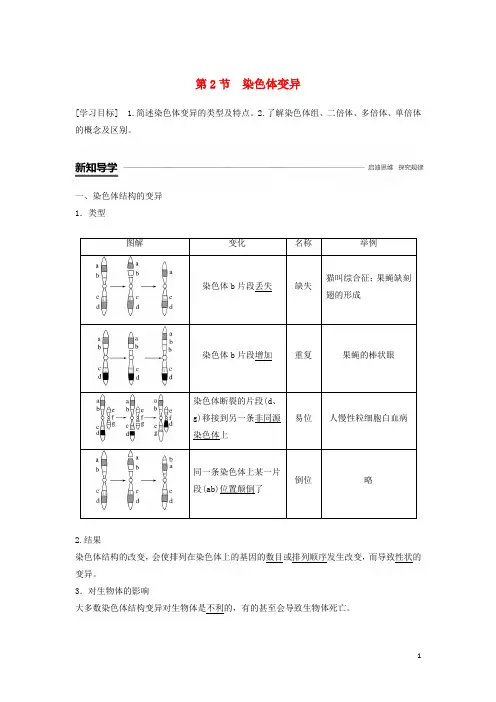 【重点资料】2019高中生物 第5章 基因突变及其他变异 第2节 染色体变异学案 新人教版必修2