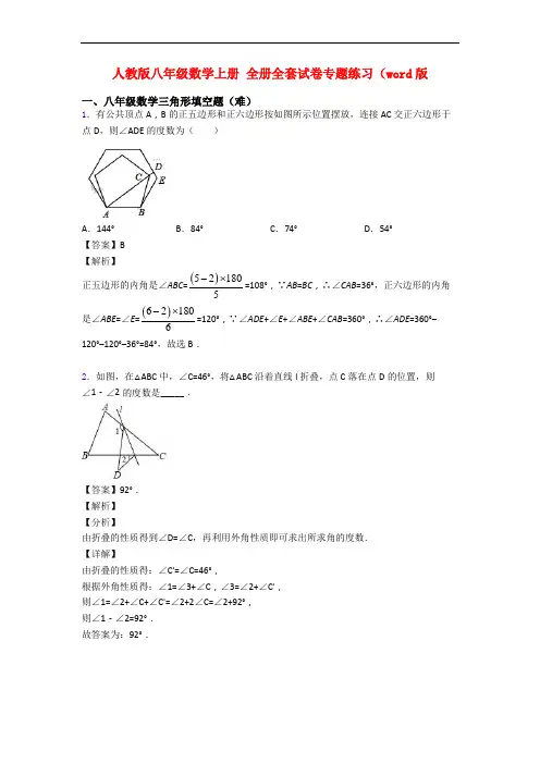 人教版八年级数学上册 全册全套试卷专题练习(word版